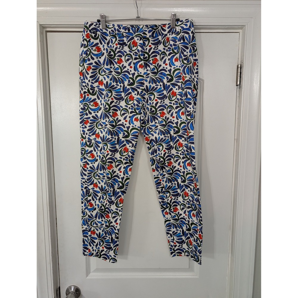 Escada Pants Floral Print Cropped straight leg Trousers Womens 38 chino resort